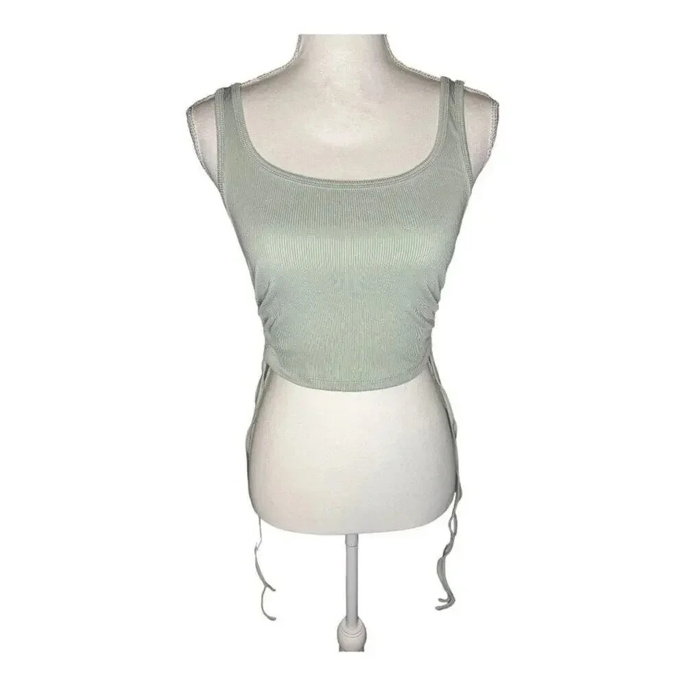 Cider Size Small Sea Foam Green Solid‎ Rib Drawstring Tank Top